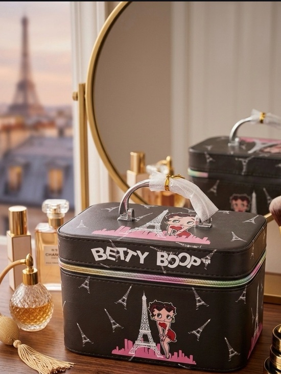 Betty Boop Handbags - Betty Boop Black & Pink Paris Cosmetic Train Case